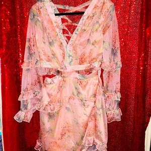 Pink Long sleeved Mini Dress with Floral Detail